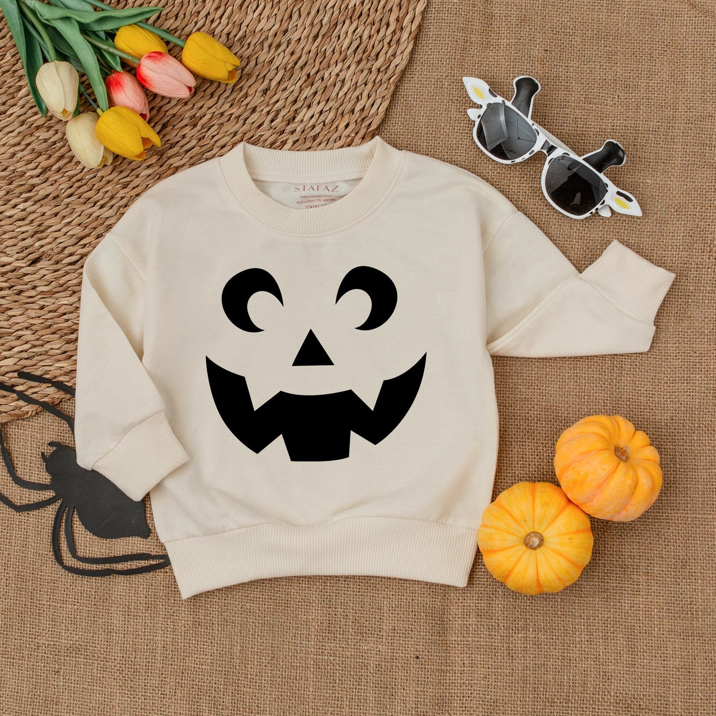 Minimalist Jack-O'-Lantern Toddler Shirt, Playful Pumpkin Face Halloween Outfit, Thanksgiving Sweatshirt, Comfy Fall Kid Clothes, Autumn Baby Tee 138 chars