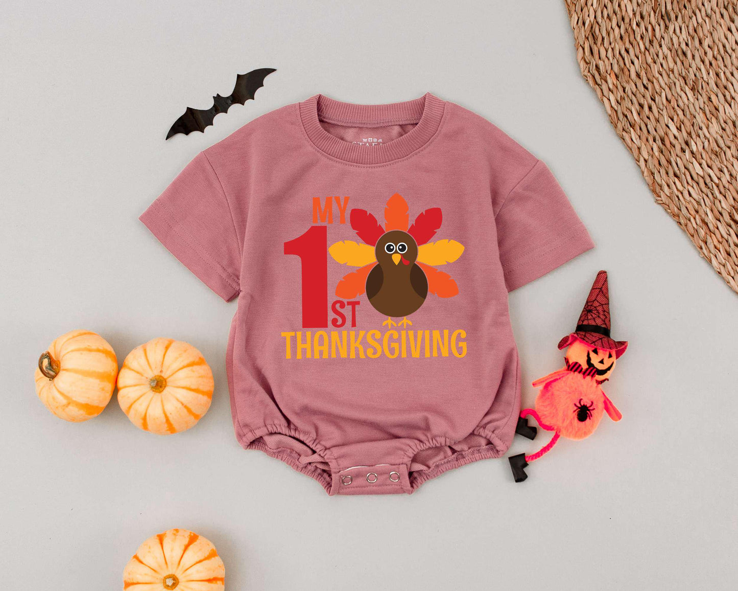 First Thanksgiving Bubble Romper - Pumpkin Truck & Turkey Day Outfit