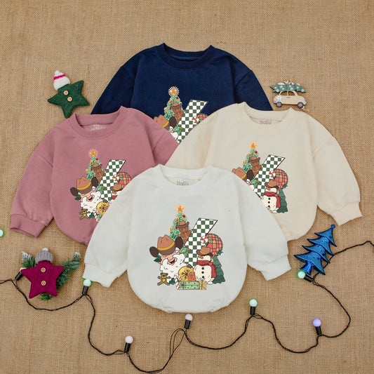 Vintage Western Santa Baby Romper, Cozy Christmas Bodysuit Gift
