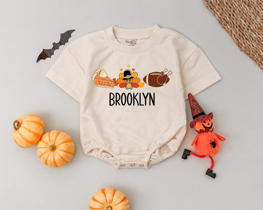 Custom Pumpkin Pie Romper: First Thanksgiving Baby Outfit Gift