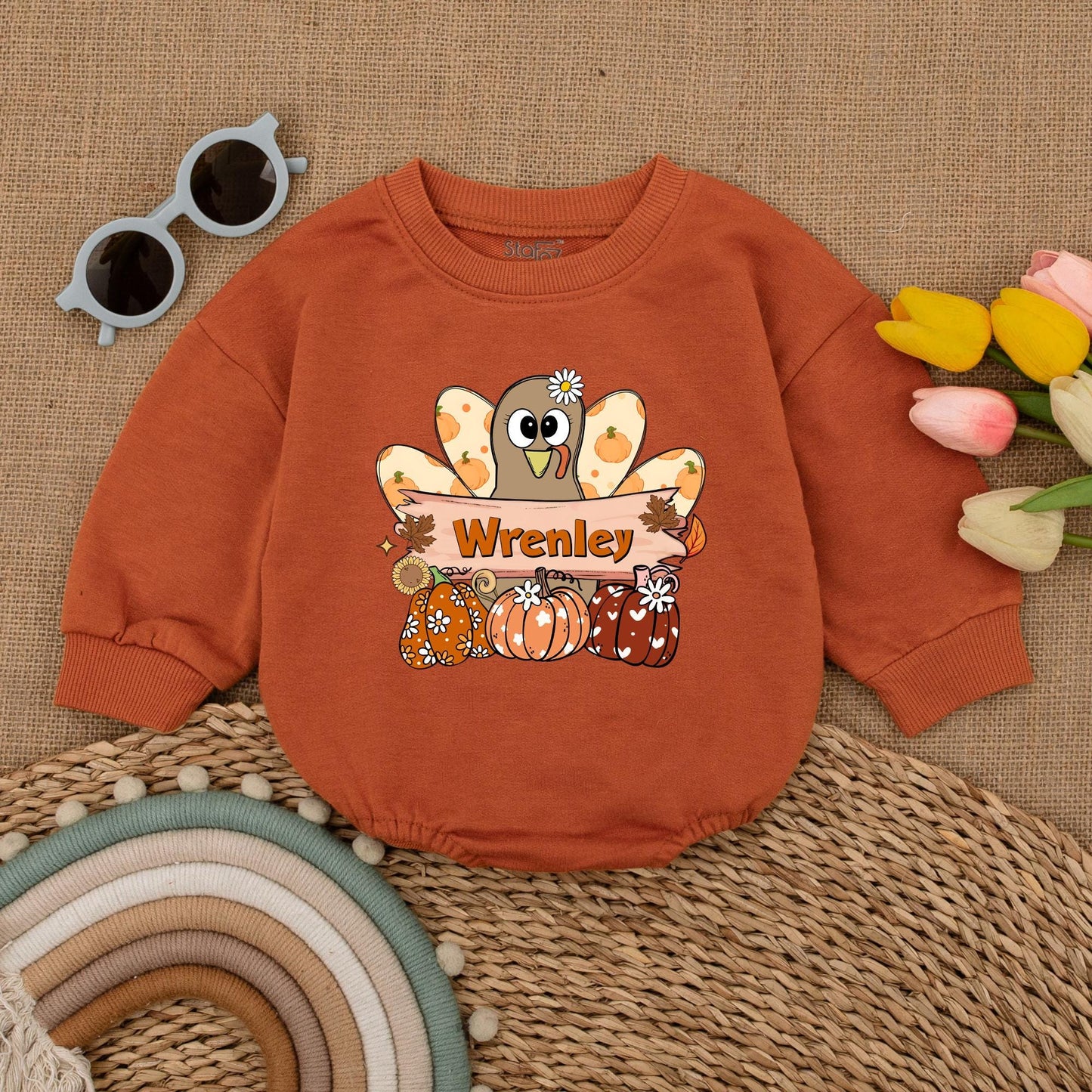 Pumpkin Turkey Baby Romper: First Thanksgiving Girl Bodysuit