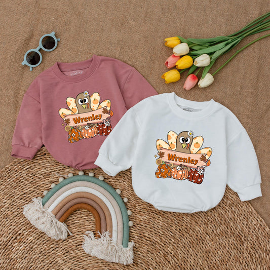 Pumpkin Turkey Baby Romper: First Thanksgiving Girl Bodysuit