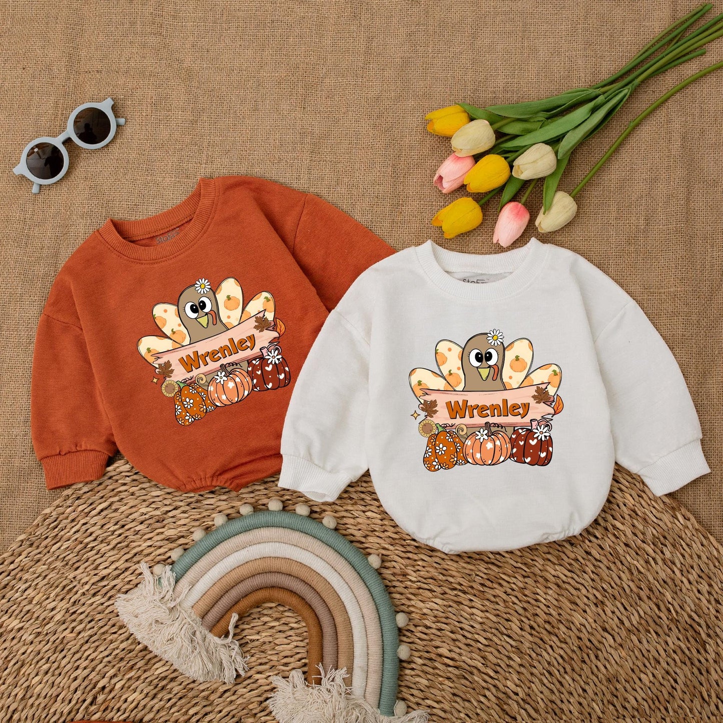 Pumpkin Turkey Baby Romper: First Thanksgiving Girl Bodysuit