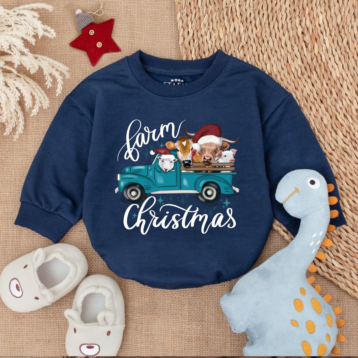 First Christmas Farm Baby Romper - Cozy Newborn Holiday Bodysuit