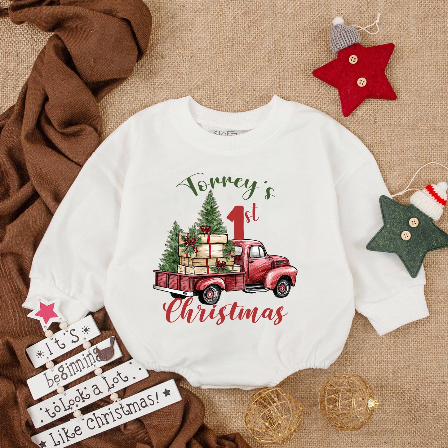 Personalized Baby's First Christmas Romper and Cozy Holiday Outfit