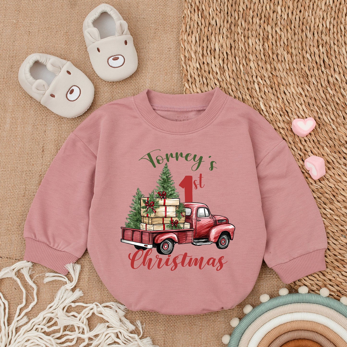 Personalized Baby's First Christmas Romper and Cozy Holiday Outfit