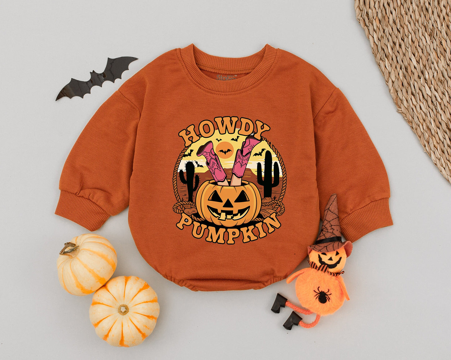 Pumpkin Cowgirl Baby Romper: Cute 1st Halloween Western Outfit