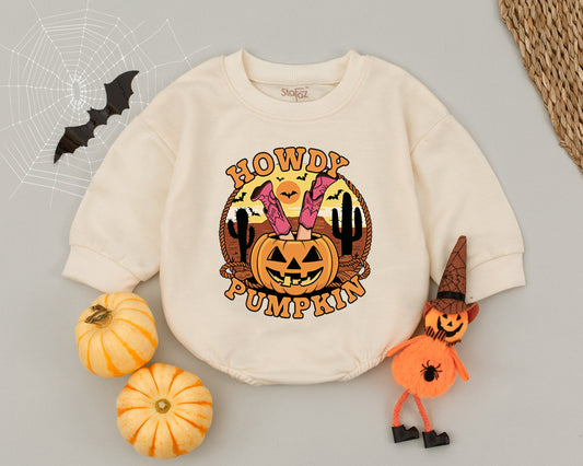 Pumpkin Cowgirl Baby Romper: Cute 1st Halloween Western Outfit