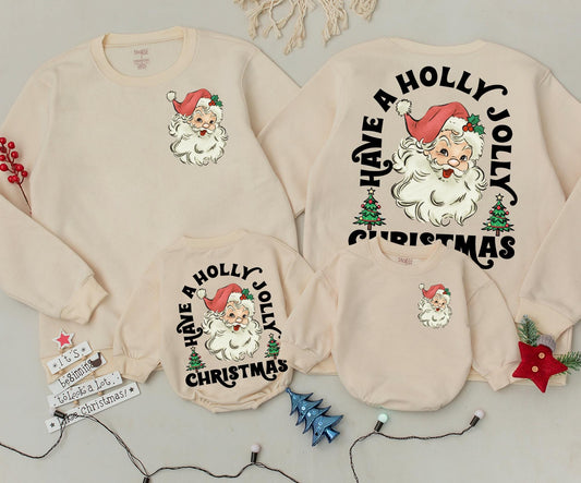 Retro Santa Christmas Sweatshirt Vintage Holly Jolly Toddler Baby Outfit Red Green Black White Cute Xmas Gift