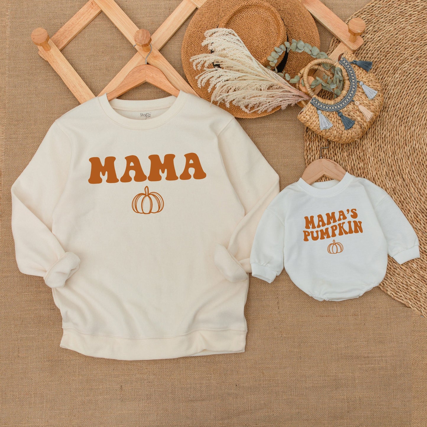 Retro Mama Dada Little Pumpkin Sweatshirt Orange White Fall Family Matching Outfits Mommy and Me Sweater Thanksgiving Gift