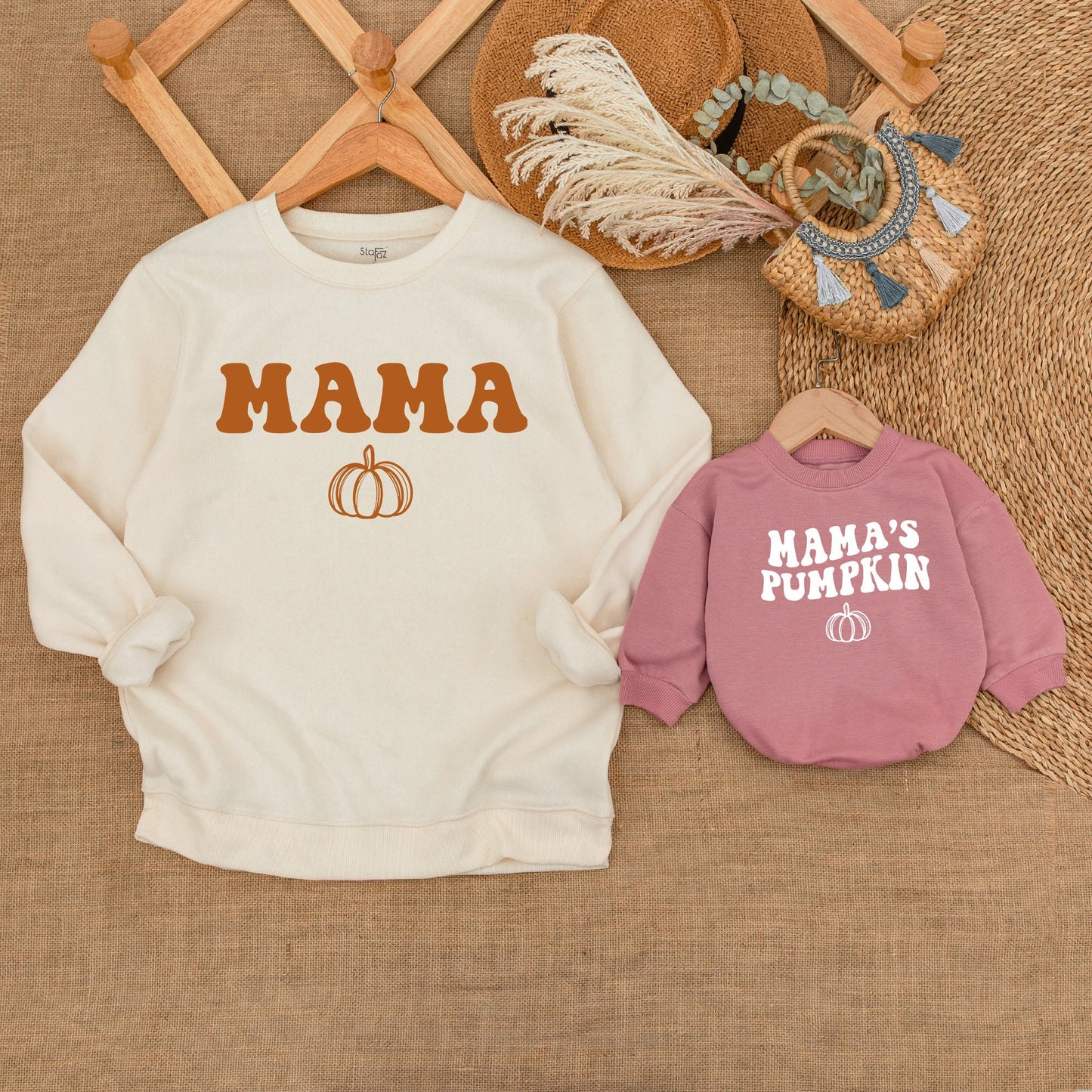 Retro Mama Dada Little Pumpkin Sweatshirt Orange White Fall Family Matching Outfits Mommy and Me Sweater Thanksgiving Gift