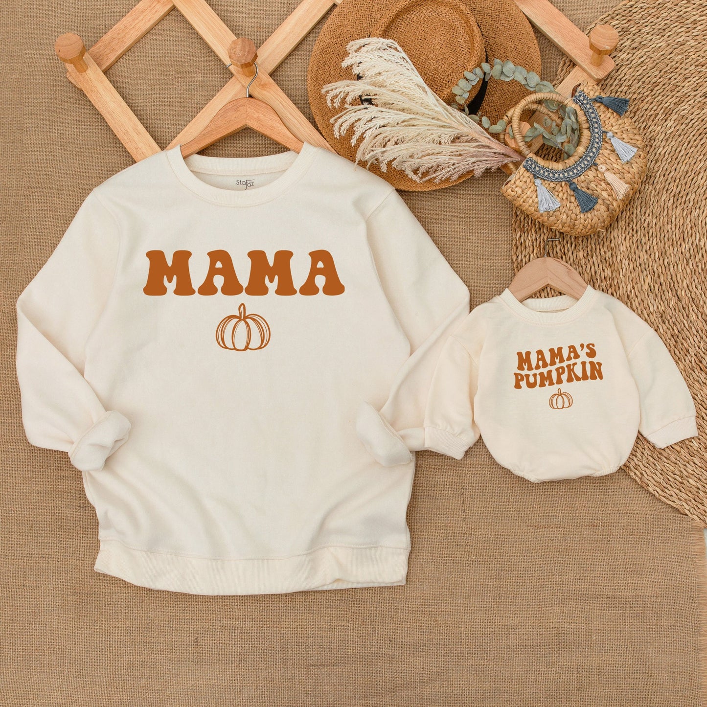Retro Mama Dada Little Pumpkin Sweatshirt Orange White Fall Family Matching Outfits Mommy and Me Sweater Thanksgiving Gift