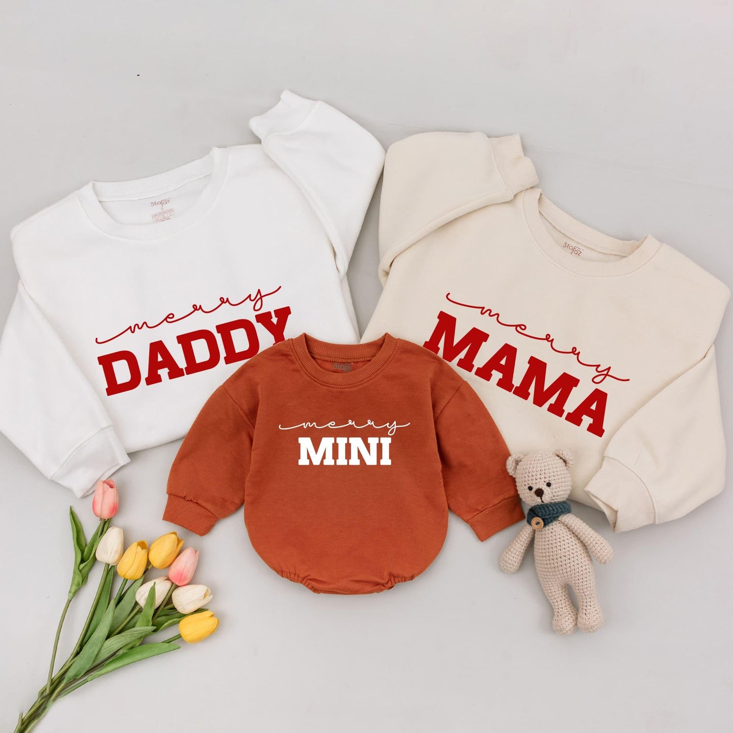 Merry Matching Family Christmas Outfits: Daddy, Mama & Mini Sweaters, Playful Red Holiday Shirts, Mom & Baby Set (Soft Cotton, Modern Design)