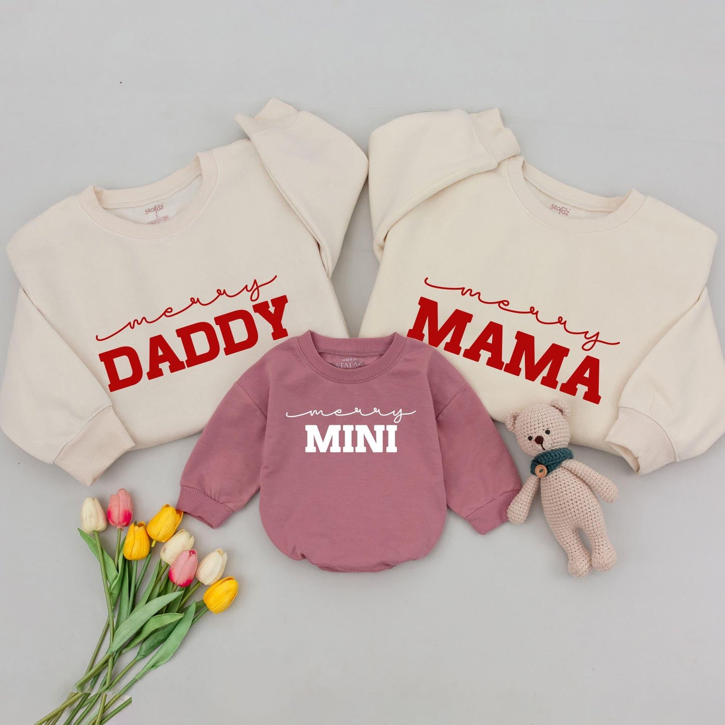 Merry Matching Family Christmas Outfits: Daddy, Mama & Mini Sweaters, Playful Red Holiday Shirts, Mom & Baby Set (Soft Cotton, Modern Design)