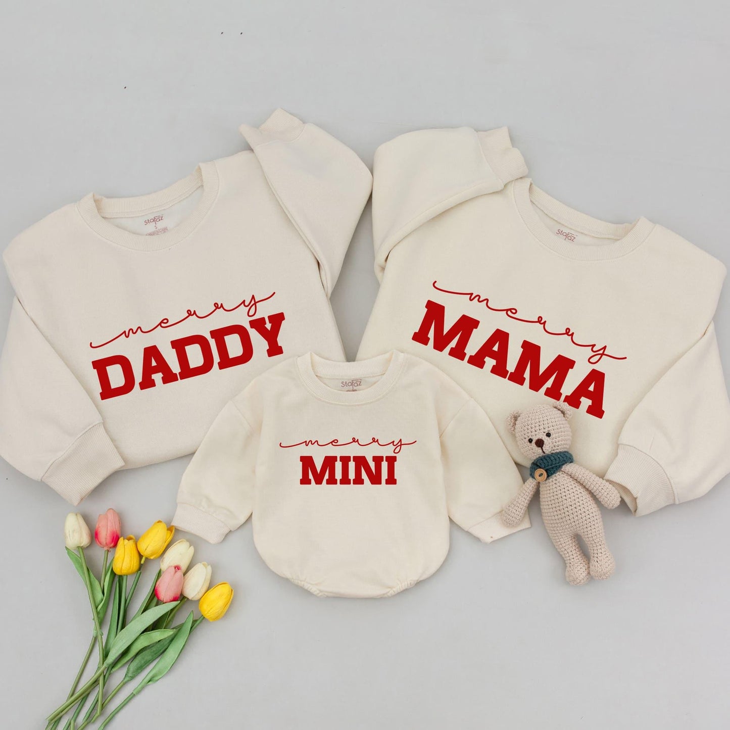 Merry Matching Family Christmas Outfits: Daddy, Mama & Mini Sweaters, Playful Red Holiday Shirts, Mom & Baby Set (Soft Cotton, Modern Design)
