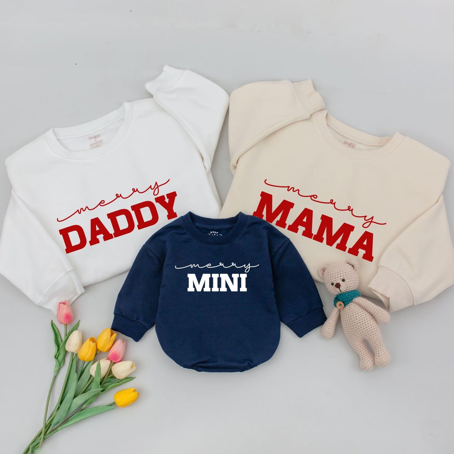 Merry Matching Family Christmas Outfits: Daddy, Mama & Mini Sweaters, Playful Red Holiday Shirts, Mom & Baby Set (Soft Cotton, Modern Design)