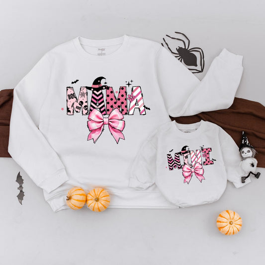 Matching Halloween Mama & Mini Outfits, Pink Varsity Coquette Bows