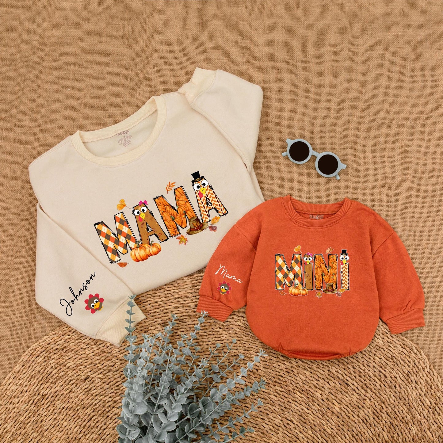 Mom and Mini Thanksgiving Sweaters, Custom Family Fall Outfits