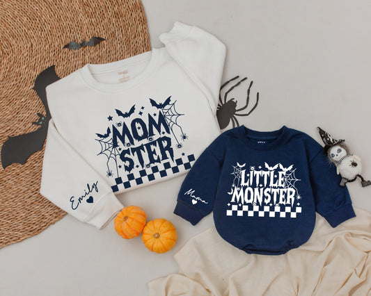 Retro Mom & Little Monster Sweatshirts: Matching Family Halloween