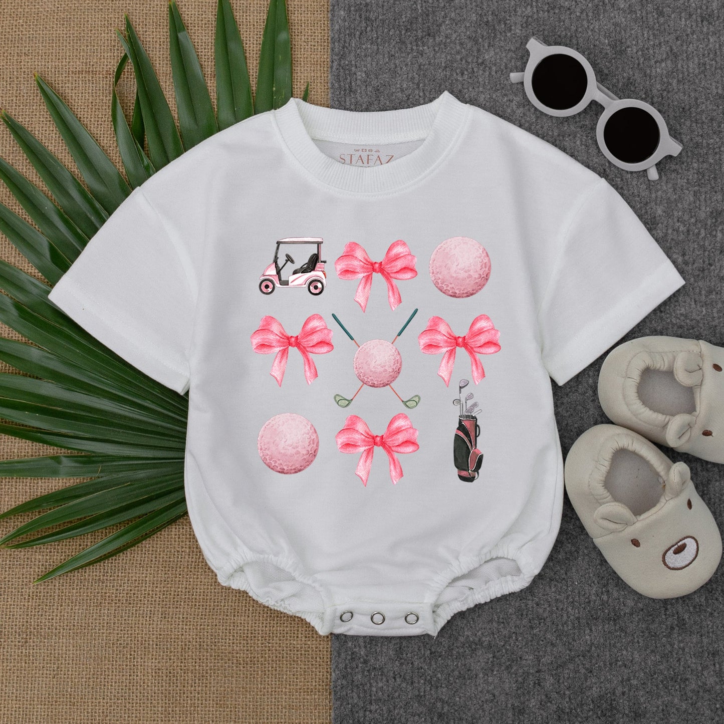 Golf Baby Romper with Pink Bow: Cute Newborn Game Day Outfit