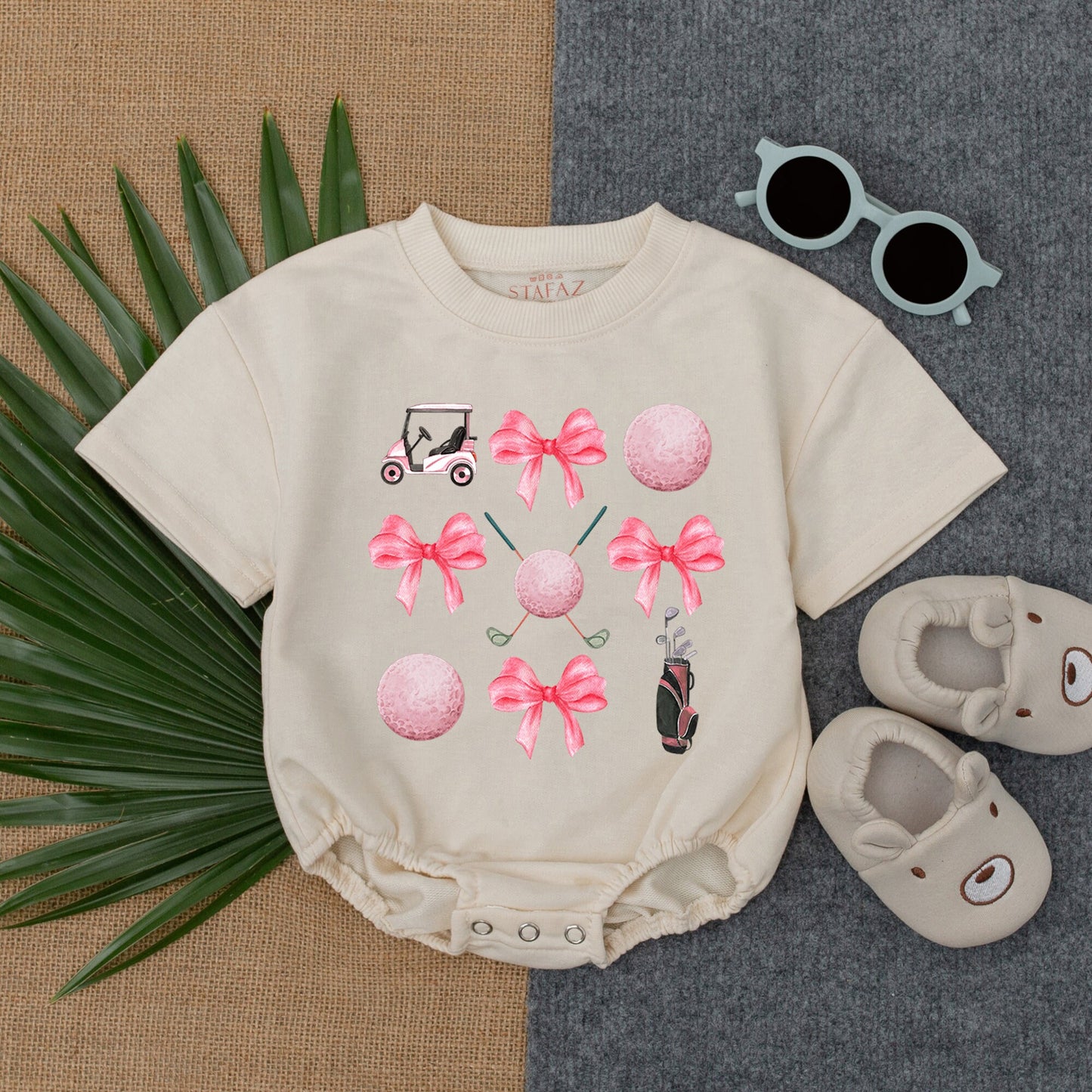 Golf Baby Romper with Pink Bow: Cute Newborn Game Day Outfit