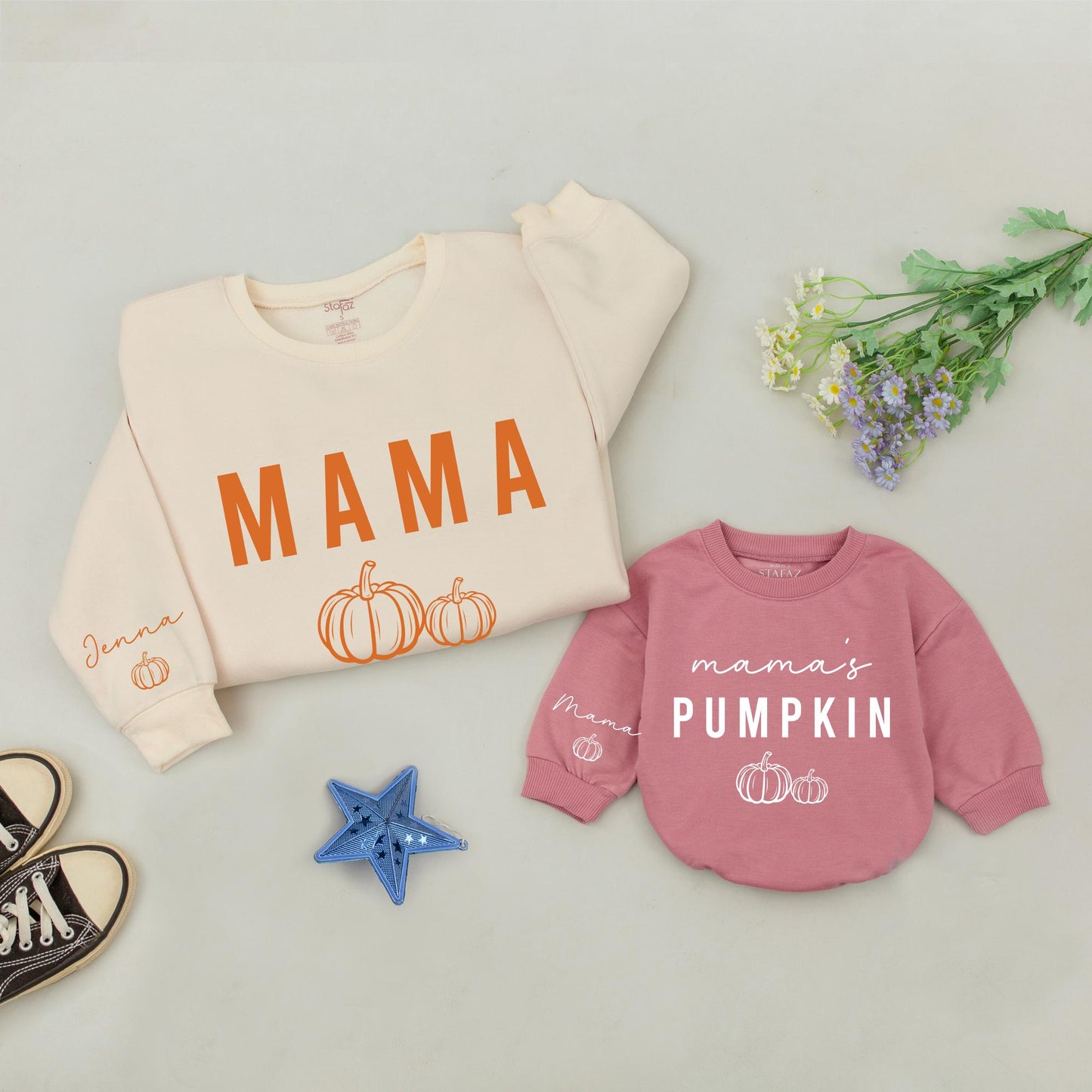 Mama & Mini Pumpkin Sweatshirt Set - Retro Fall Thanksgiving Outfit