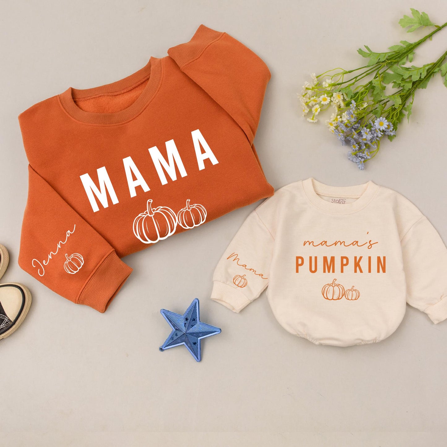 Mama & Mini Pumpkin Sweatshirt Set - Retro Fall Thanksgiving Outfit