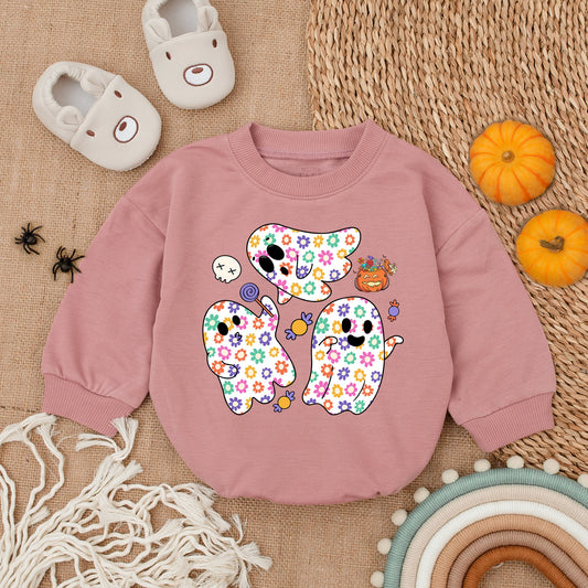Halloween Ghost Baby Romper, First Halloween Outfit, Cute Spooky Season Baby Clothes, Floral Ghost Design, Infant Gift