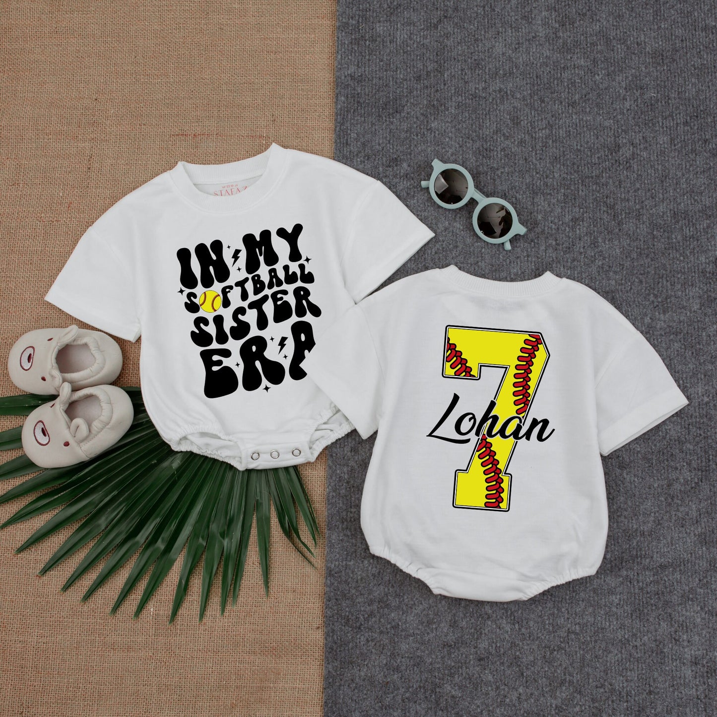 Softball Sister Era Bubble Romper Game Day Baby Clothes Short Sleeve Newborn Outfit Yellow Lightning Bolt Lohan 7
