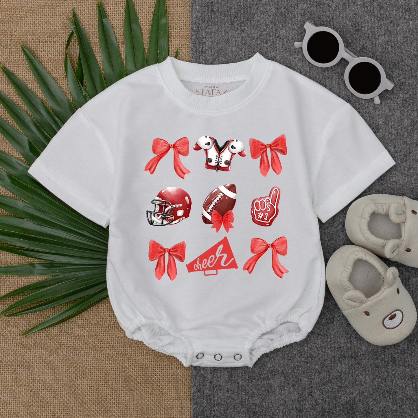 Football Game Day Baby Romper - Cheer Bow Outfit for Newborns