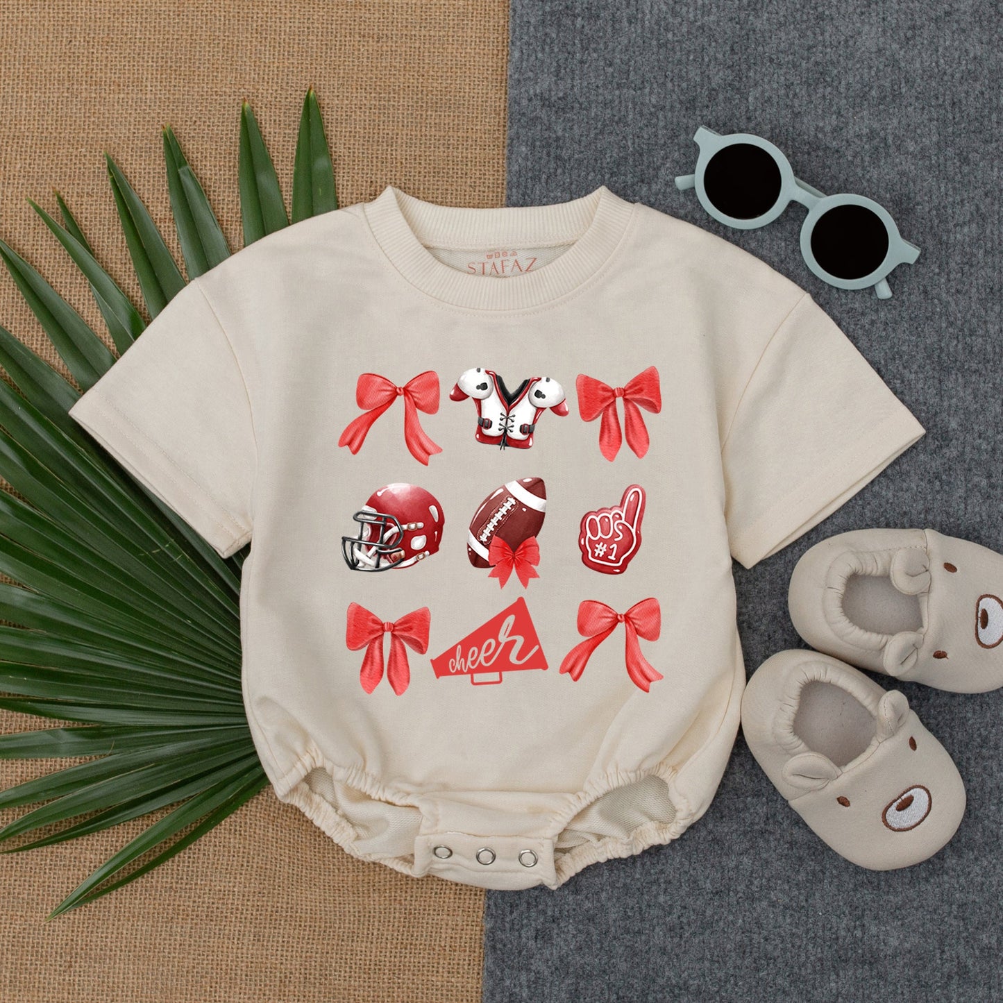 Football Game Day Baby Romper - Cheer Bow Outfit for Newborns