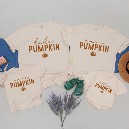 Custom Matching Family Fall Pumpkin Shirts Minimalist Brown Design for Thanksgiving Holiday Outfits Soft Cotton Apparel for Baby Toddler