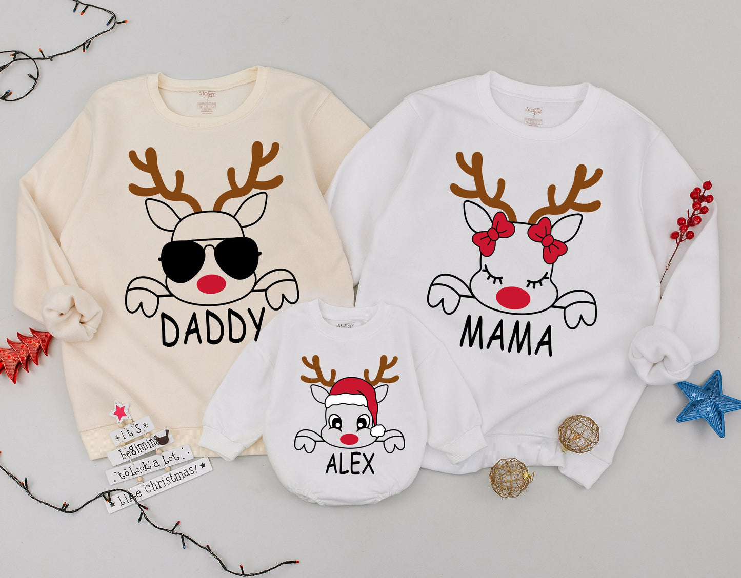 Custom Reindeer Family Sweatshirts: Funny Xmas 2024 & Baby Announcements