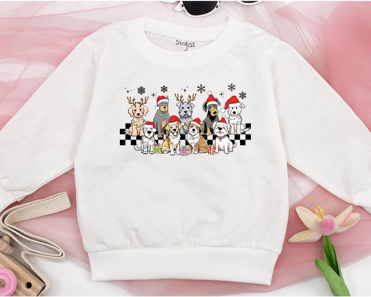 Whimsical Christmas Dog Bubble Romper Baby Outfit Santa Hat Puppy Toddler Sweatshirt Festive Family Matching Holiday