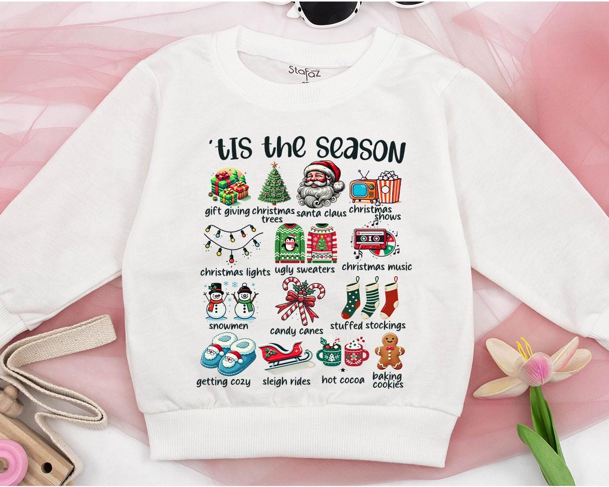 Matching 'Tis the Season Christmas Family Sweatshirts & Baby Romper Set | Retro Holiday Design for Baby & Toddler