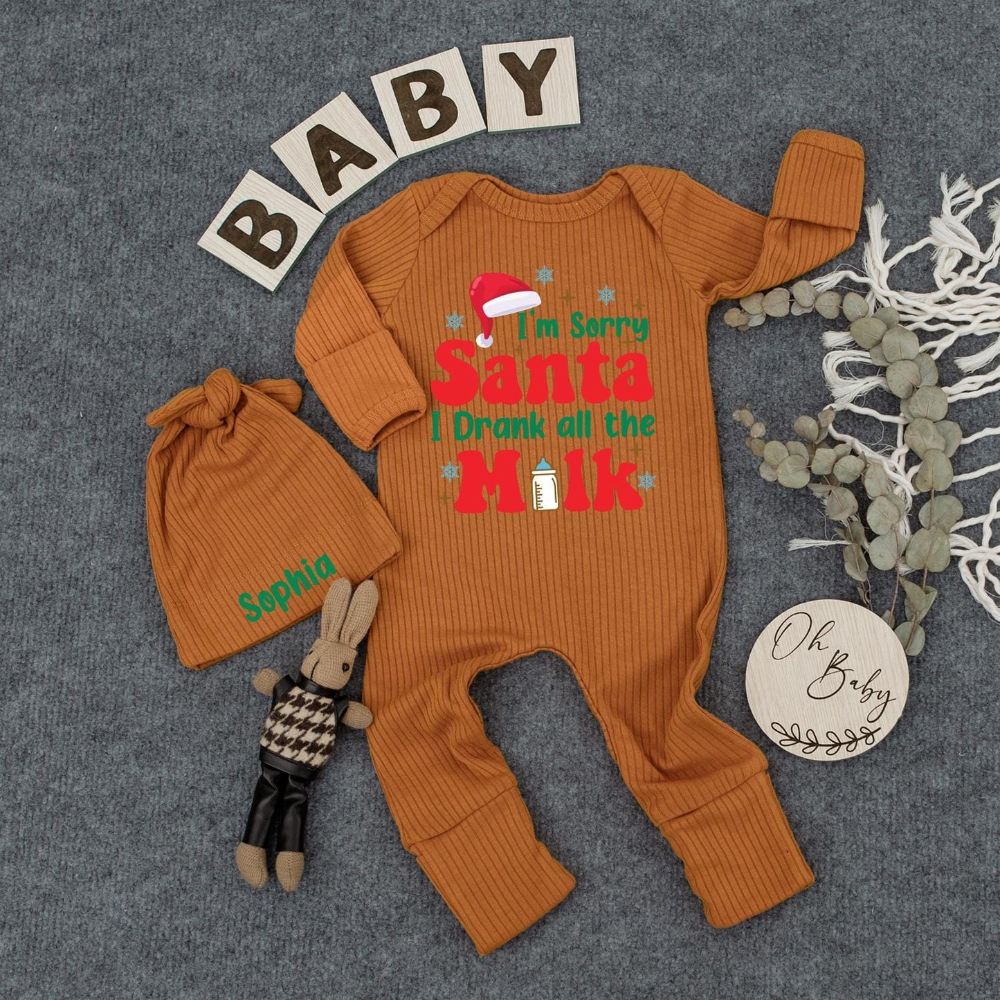 Sorry Santa I Drank The Milk Romper: Baby's First Christmas Outfit, Holiday Bodysuit, Funny Newborn Clothes, Cartoon Red Lettering, Long Sleeve Cozy Gift