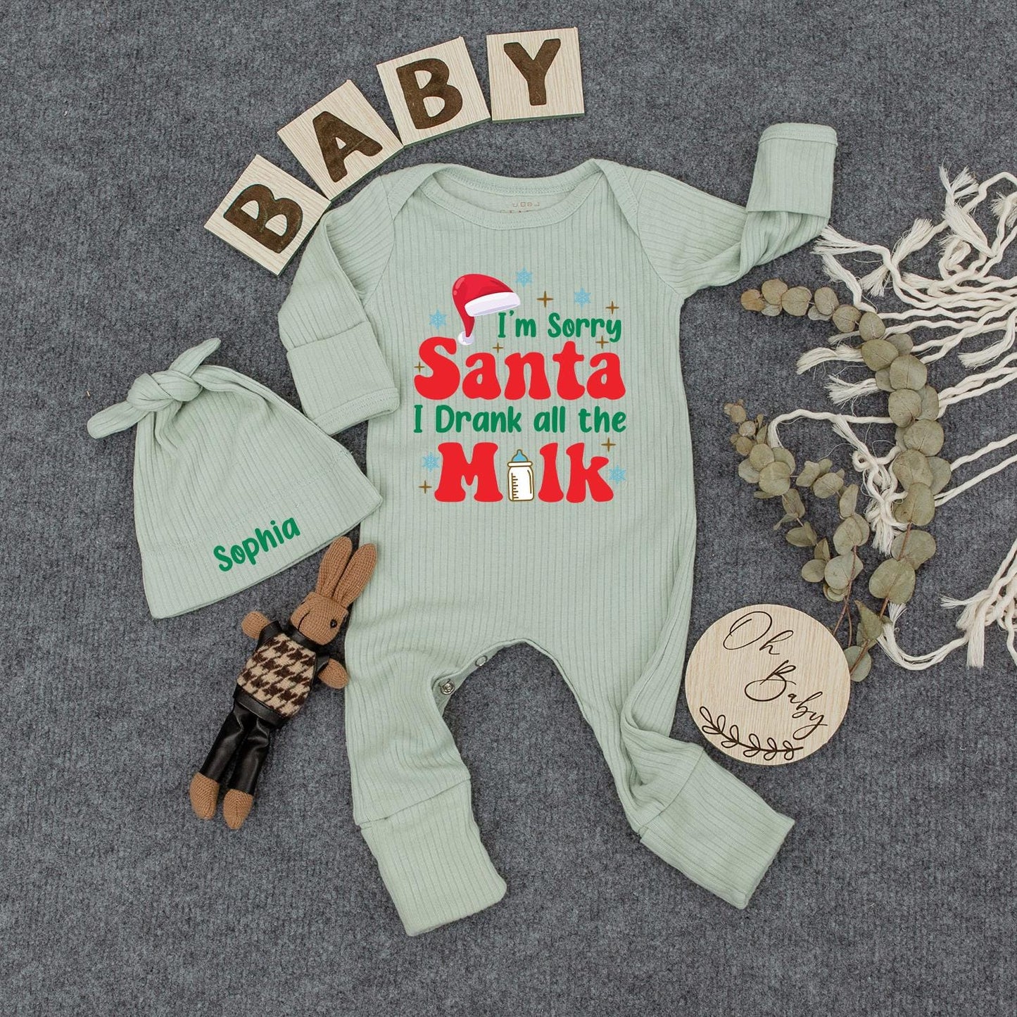 Sorry Santa I Drank The Milk Romper: Baby's First Christmas Outfit, Holiday Bodysuit, Funny Newborn Clothes, Cartoon Red Lettering, Long Sleeve Cozy Gift