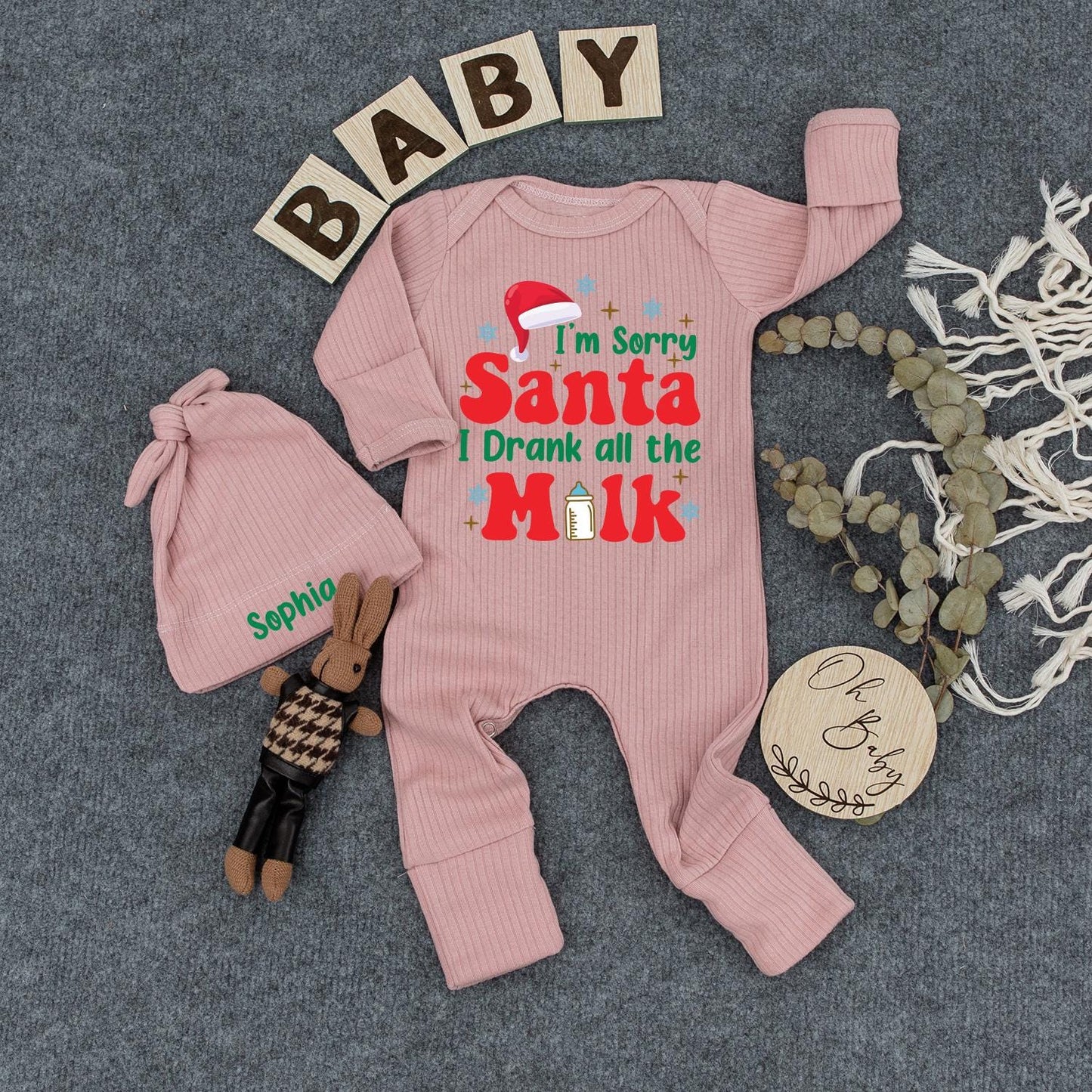 Sorry Santa I Drank The Milk Romper: Baby's First Christmas Outfit, Holiday Bodysuit, Funny Newborn Clothes, Cartoon Red Lettering, Long Sleeve Cozy Gift