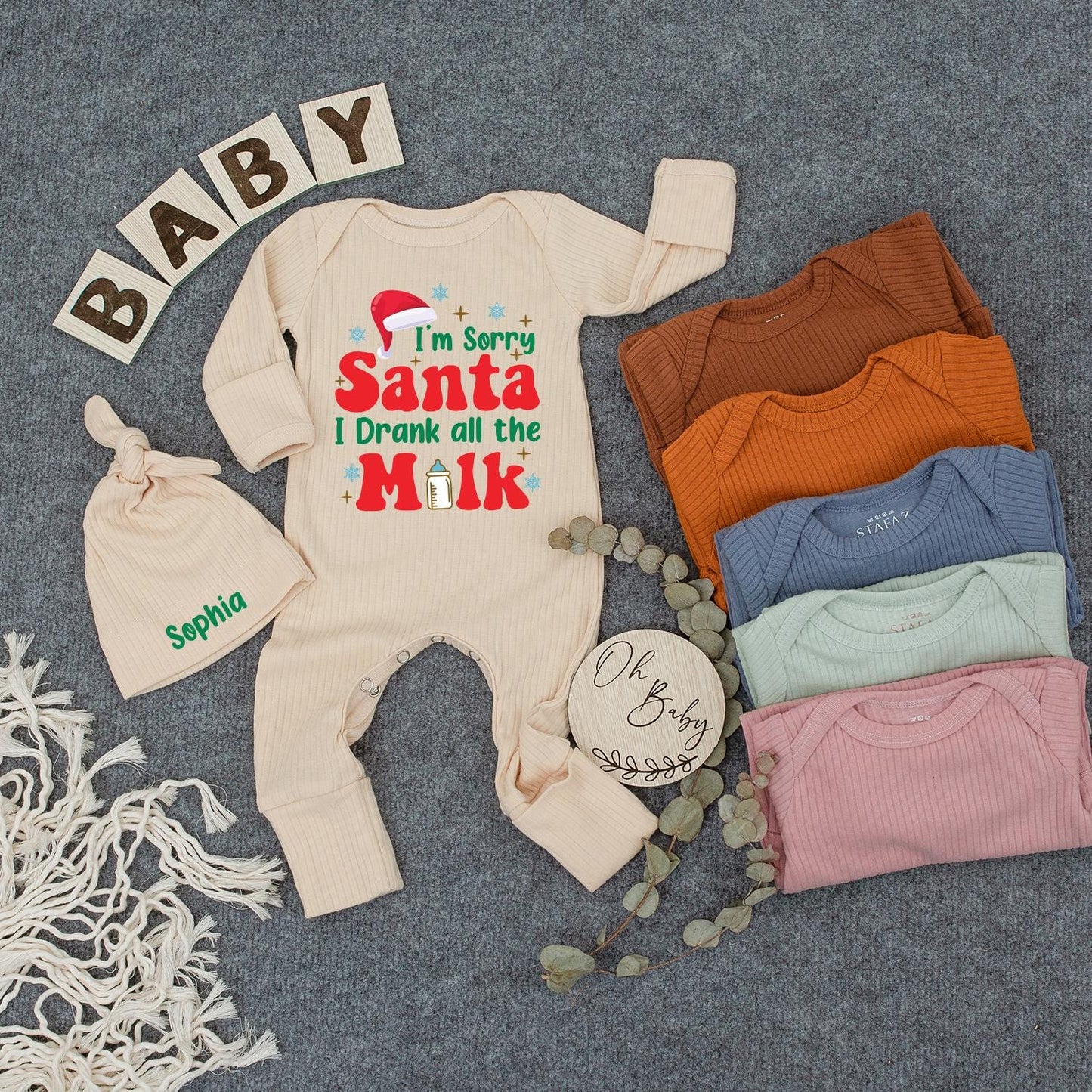 Sorry Santa I Drank The Milk Romper: Baby's First Christmas Outfit, Holiday Bodysuit, Funny Newborn Clothes, Cartoon Red Lettering, Long Sleeve Cozy Gift