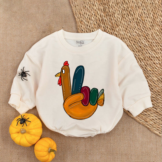 Peaceful Turkey Hand Romper: First Thanksgiving Baby Outfit