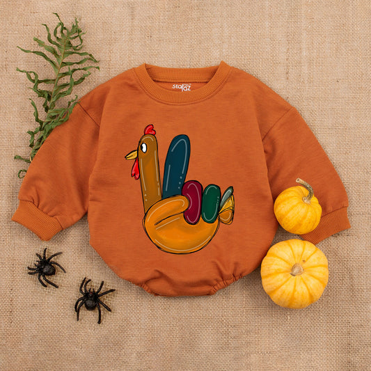 Peaceful Turkey Hand Romper: First Thanksgiving Baby Outfit