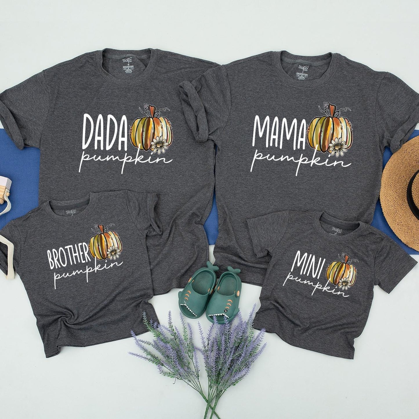 Custom Matching Family Pumpkin Shirts Mama Dada Sister Mini Whimsical Fall Mommy and Me Outfits Colorful Graphic Toddler Baby