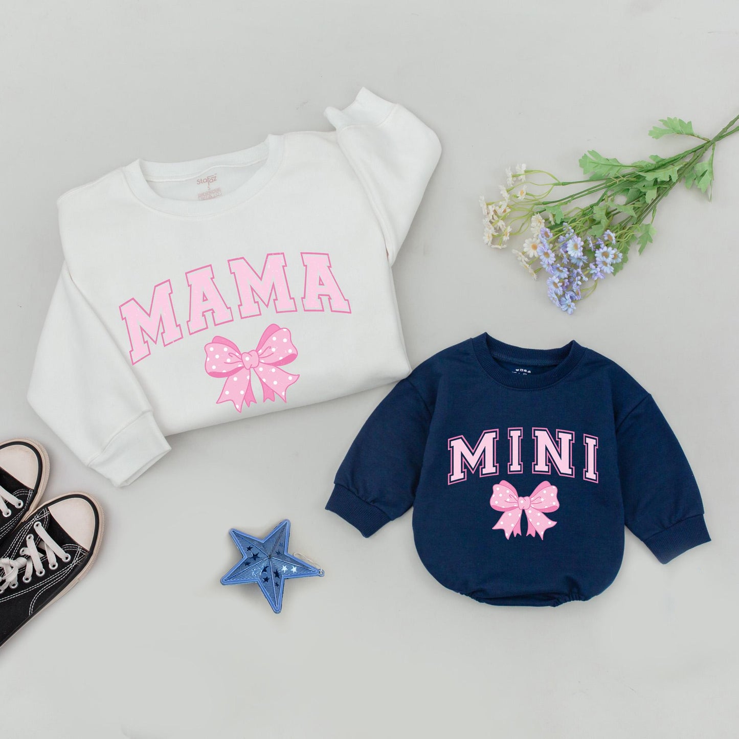 Mama & Mini Bow Sweatshirt Set: Retro Mother's Day & Baby Shower Gift