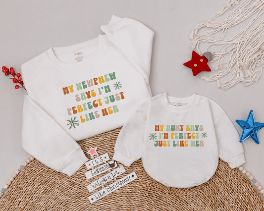 Aunt & Nephew/Niece: Custom "Perfect" Christmas Sweatshirts Gift