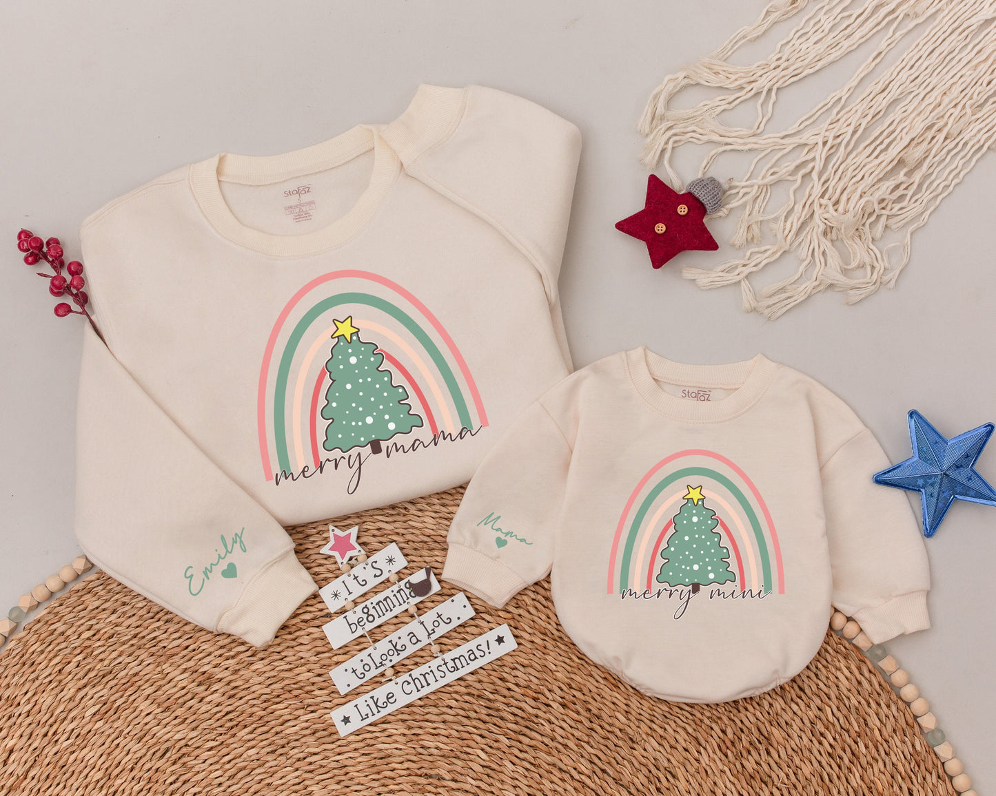Matching Family Christmas Sweatshirts - Personalized Mom & Baby Set
