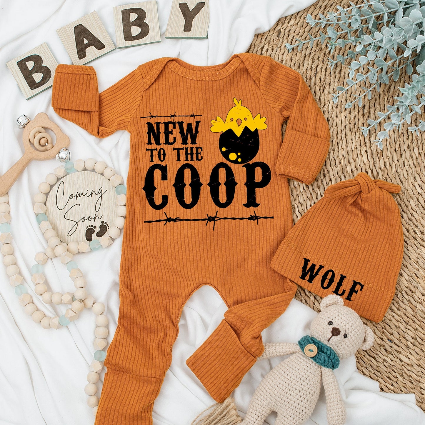 New to the Coop Baby Bodysuit Cute Country Outfit Baby Announcement Gift for Farm Showers Black and White Chick Design Rustic Barbed Wire Detailing 138