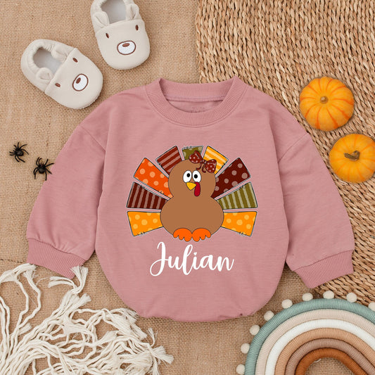 Retro Turkey Bubble Romper - My First Thanksgiving Baby Outfit