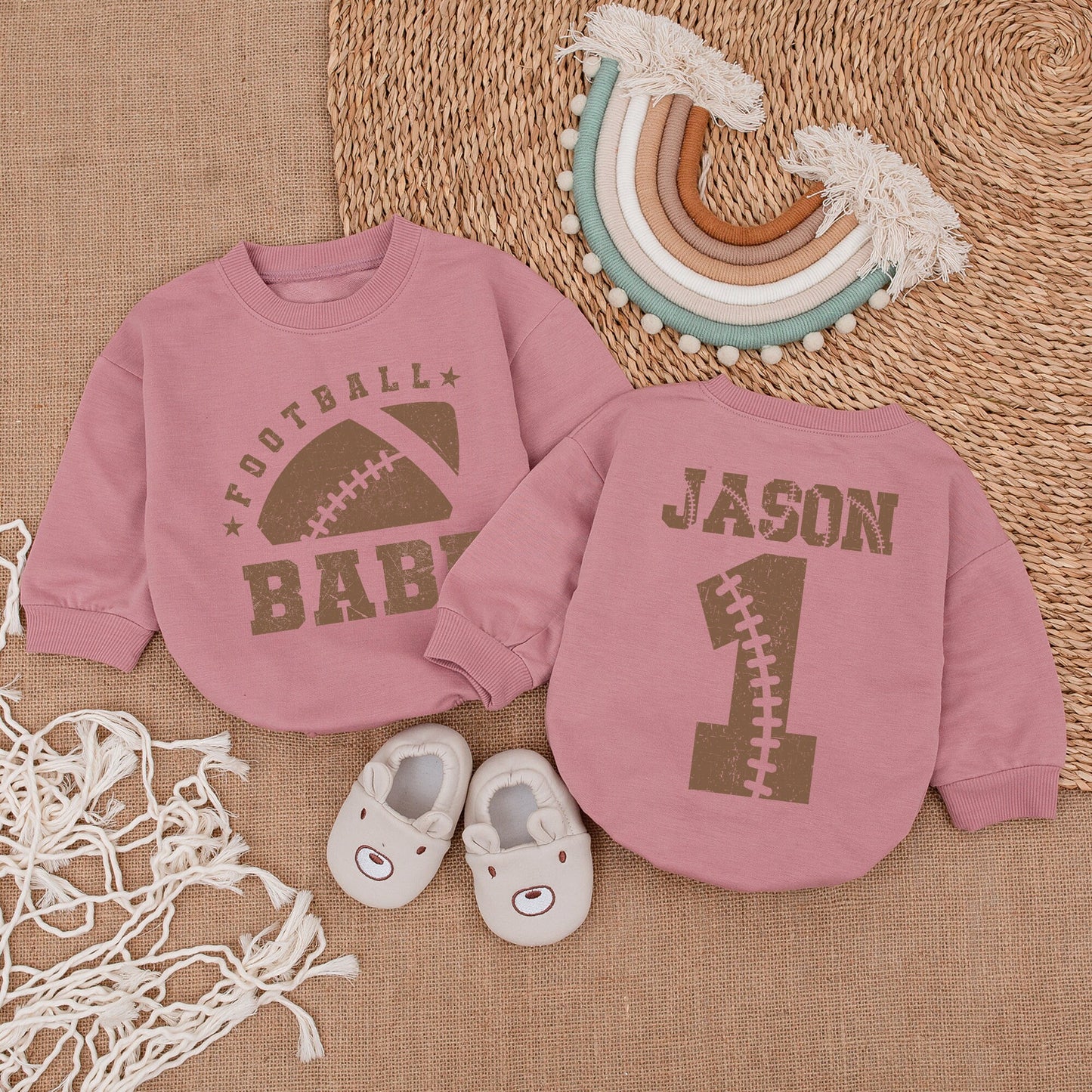 Personalized Baby Football Romper & Kid's Gameday Sweatshirt Gift