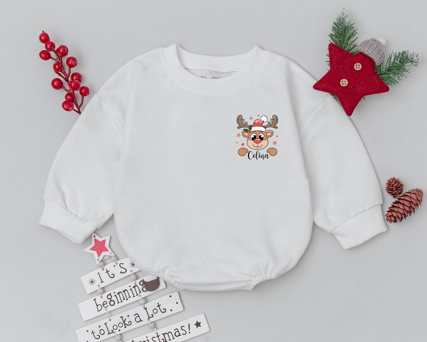 Custom Reindeer Romper: Baby's First Christmas Outfit & Gift