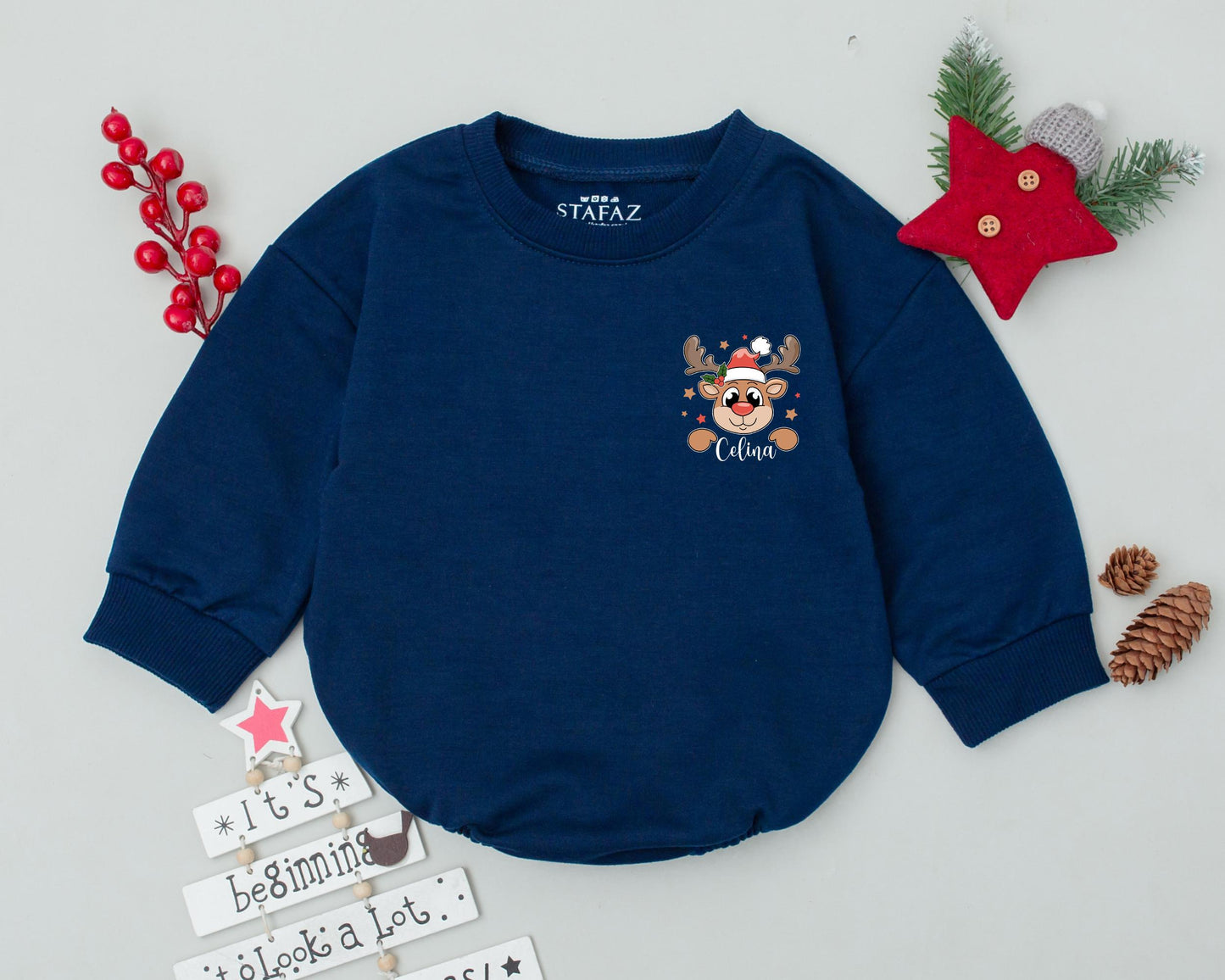 Custom Reindeer Romper: Baby's First Christmas Outfit & Gift